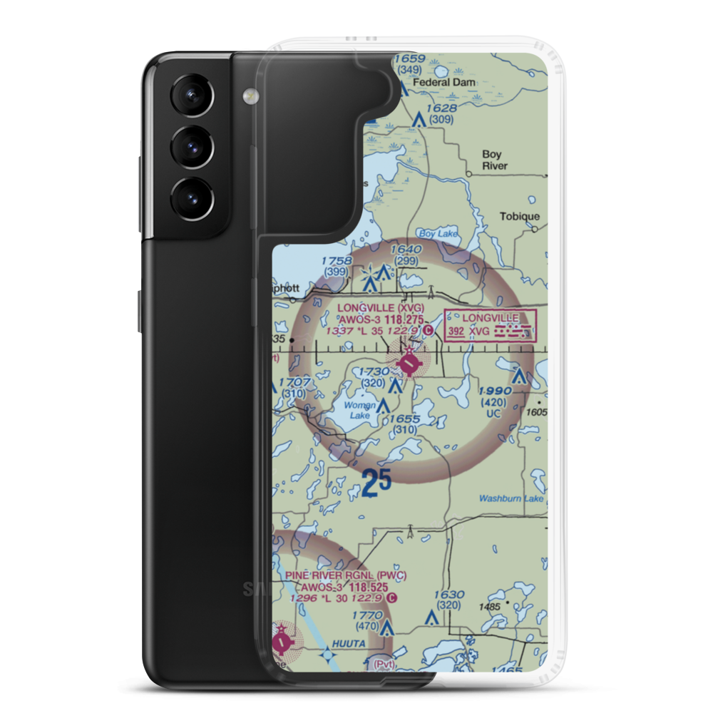 Longville Municipal Airport (XVG) VFR Sectional Samsung Case Samsung Galaxy S21 Plus model shown