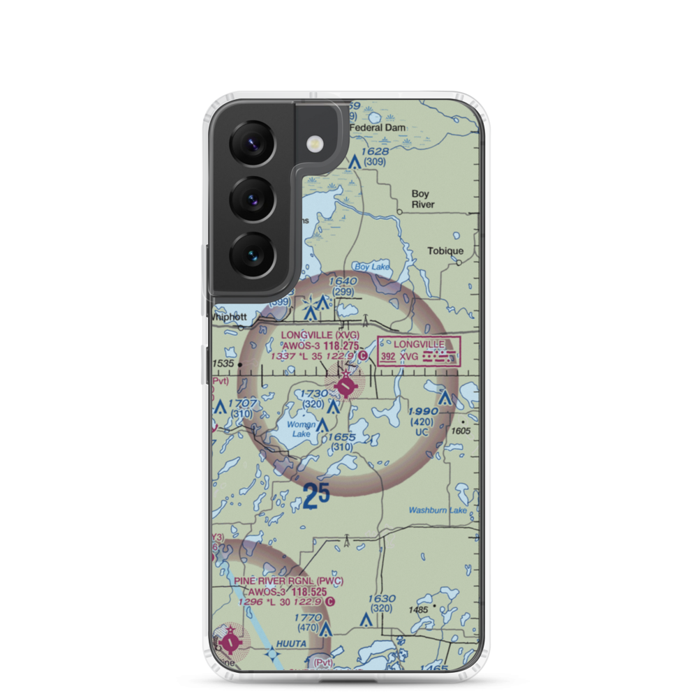Longville Municipal Airport (XVG) VFR Sectional Samsung Case Samsung Galaxy S22 model shown