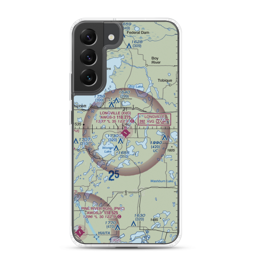 Longville Municipal Airport (XVG) VFR Sectional Samsung Case Samsung Galaxy S22 Plus model shown