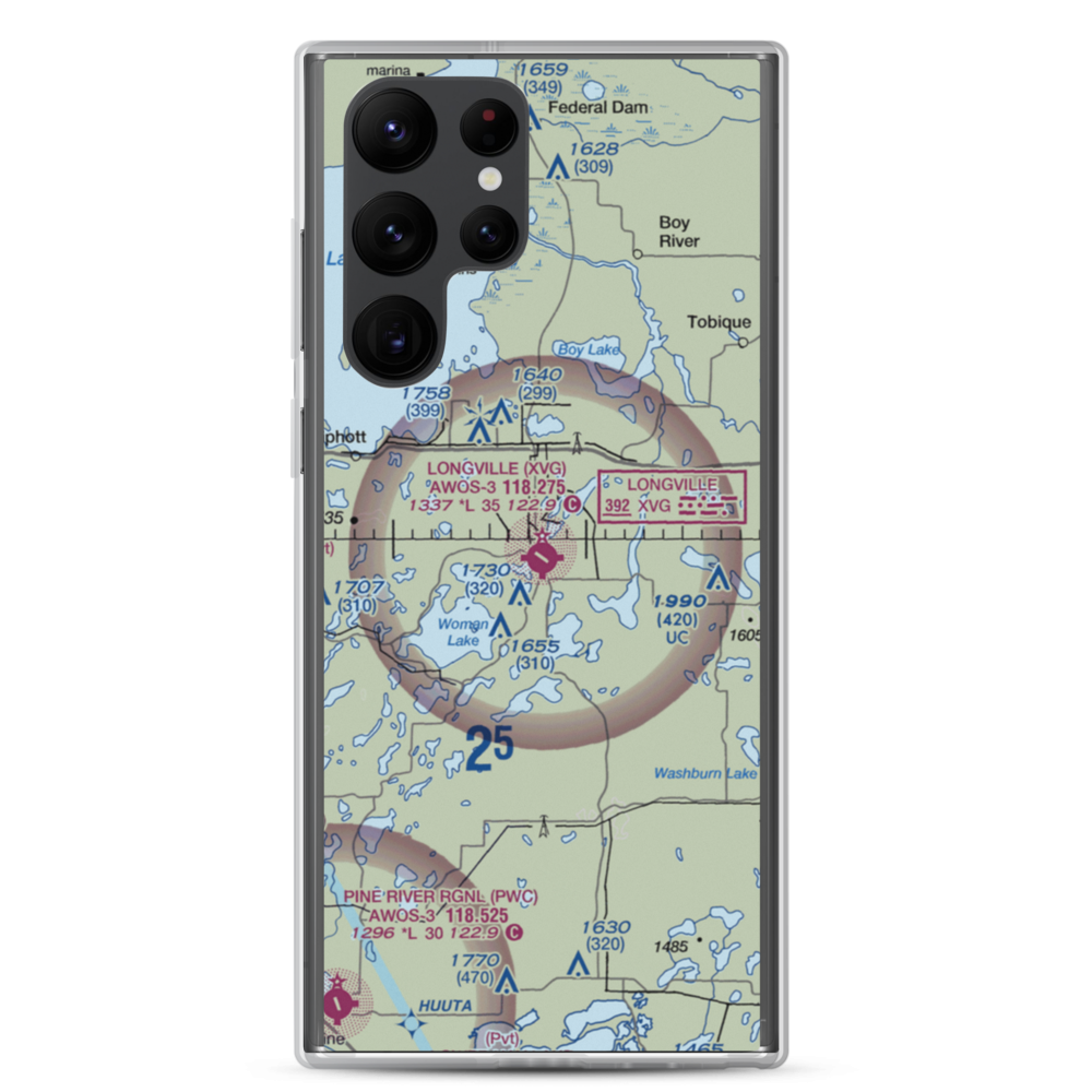 Longville Municipal Airport (XVG) VFR Sectional Samsung Case Samsung Galaxy S22 Ultra model shown