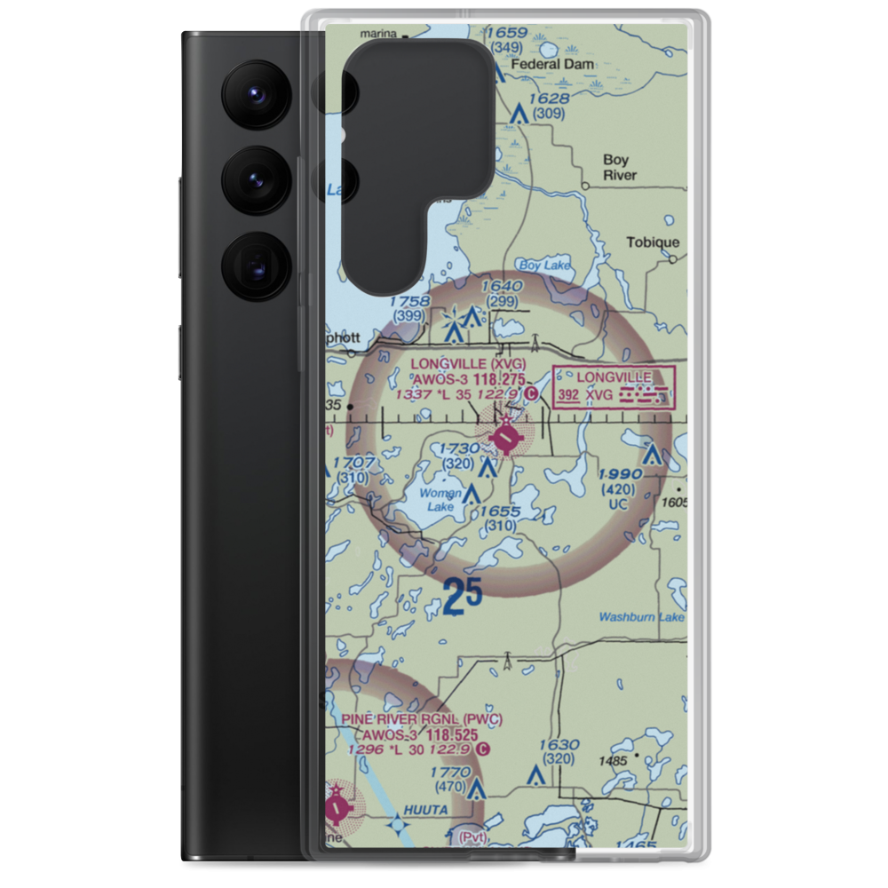 Longville Municipal Airport (XVG) VFR Sectional Samsung Case Samsung Galaxy S22 Ultra model shown
