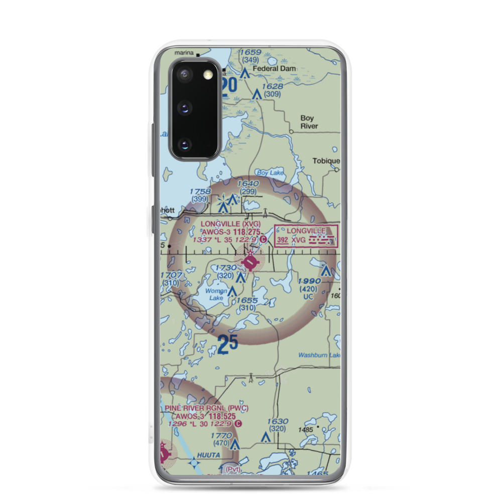 Longville Municipal Airport (XVG) VFR Sectional Samsung Case Samsung Galaxy S20 model shown
