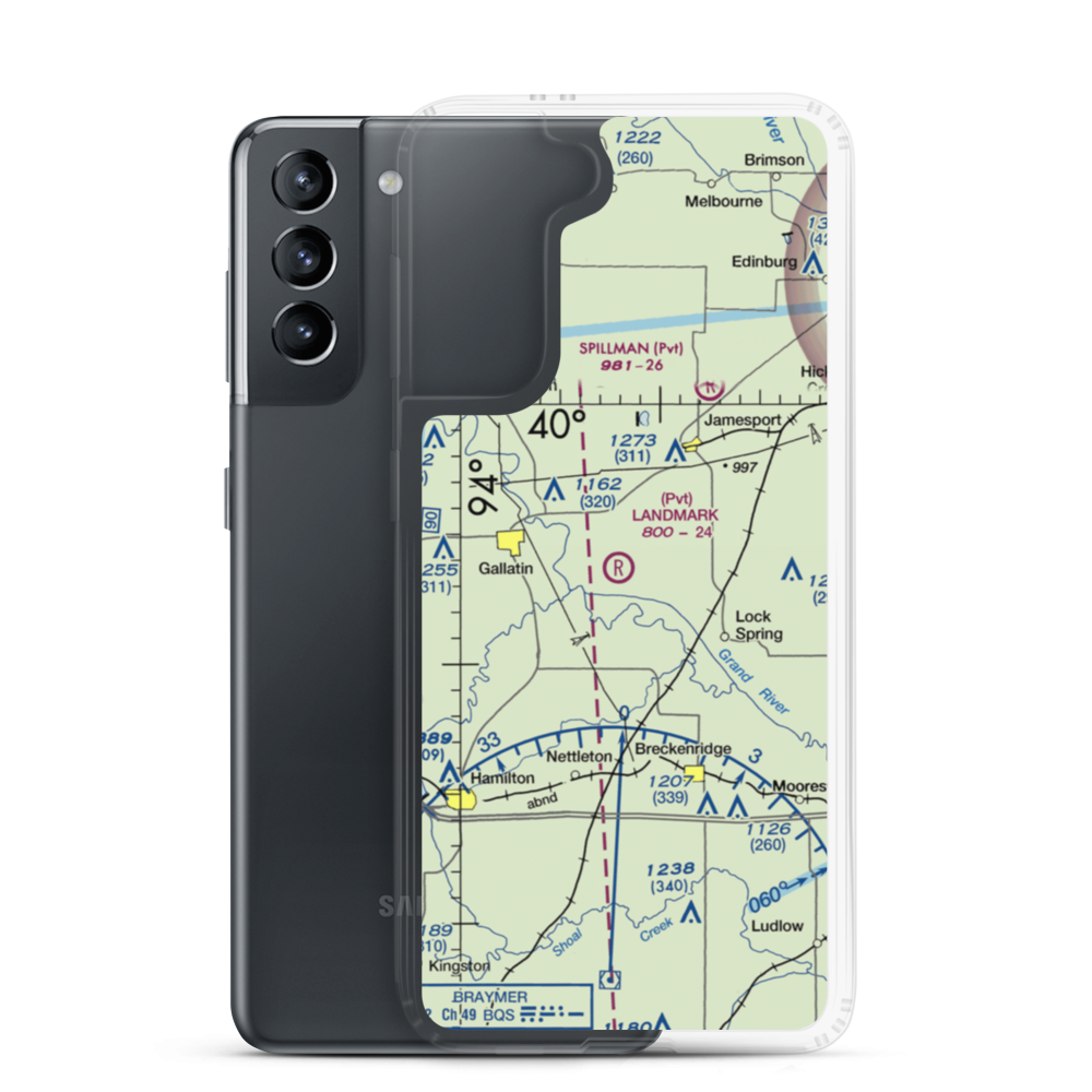 Longwood Mfg Corp Airport (1MO4) VFR Sectional Samsung Case Samsung Galaxy S21 model shown