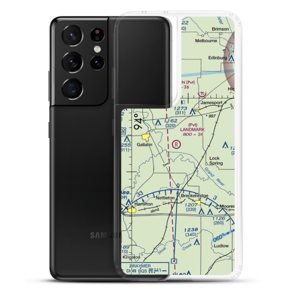 Longwood Mfg Corp Airport (1MO4) VFR Sectional Samsung Case Samsung Galaxy S21 Ultra model shown