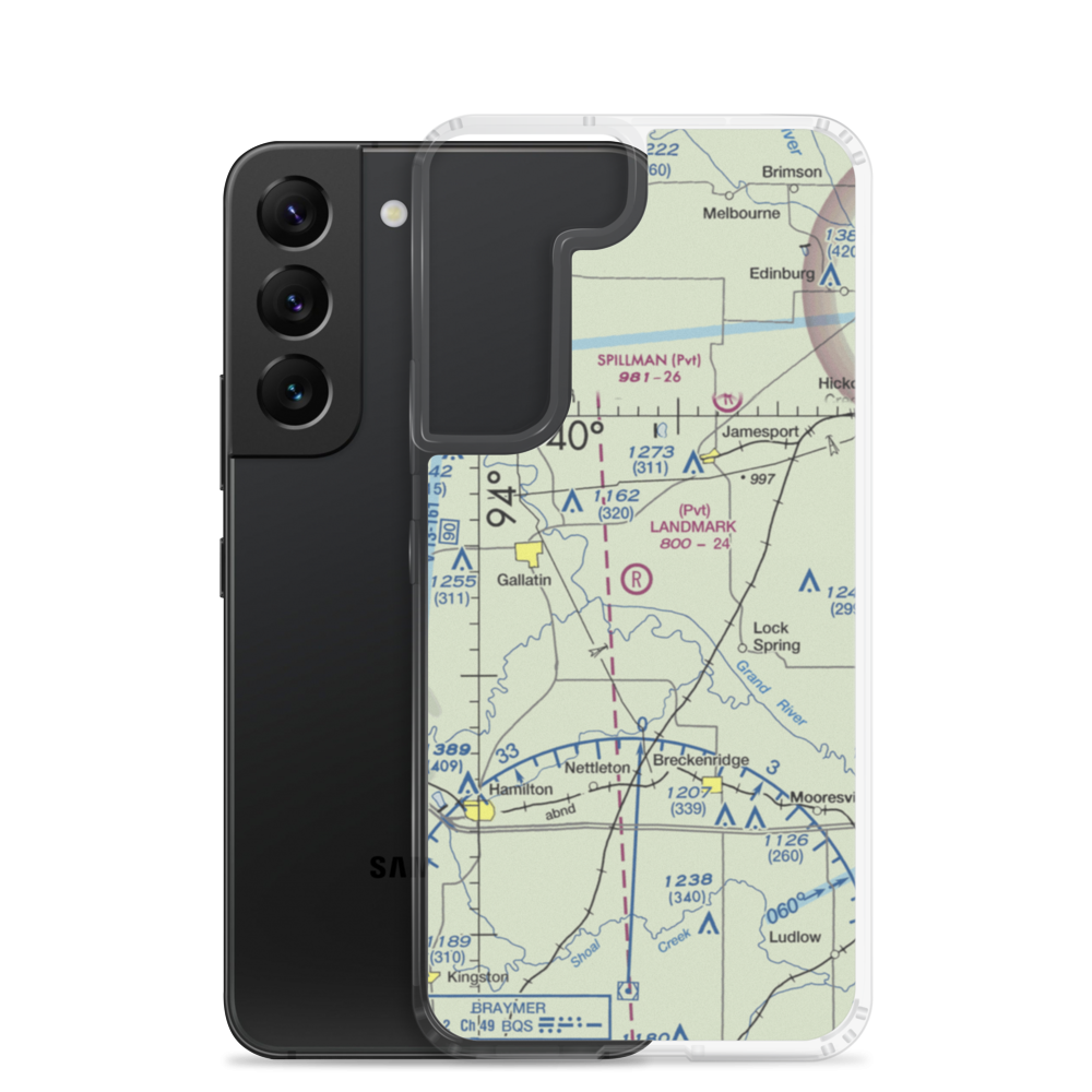 Longwood Mfg Corp Airport (1MO4) VFR Sectional Samsung Case Samsung Galaxy S22 model shown