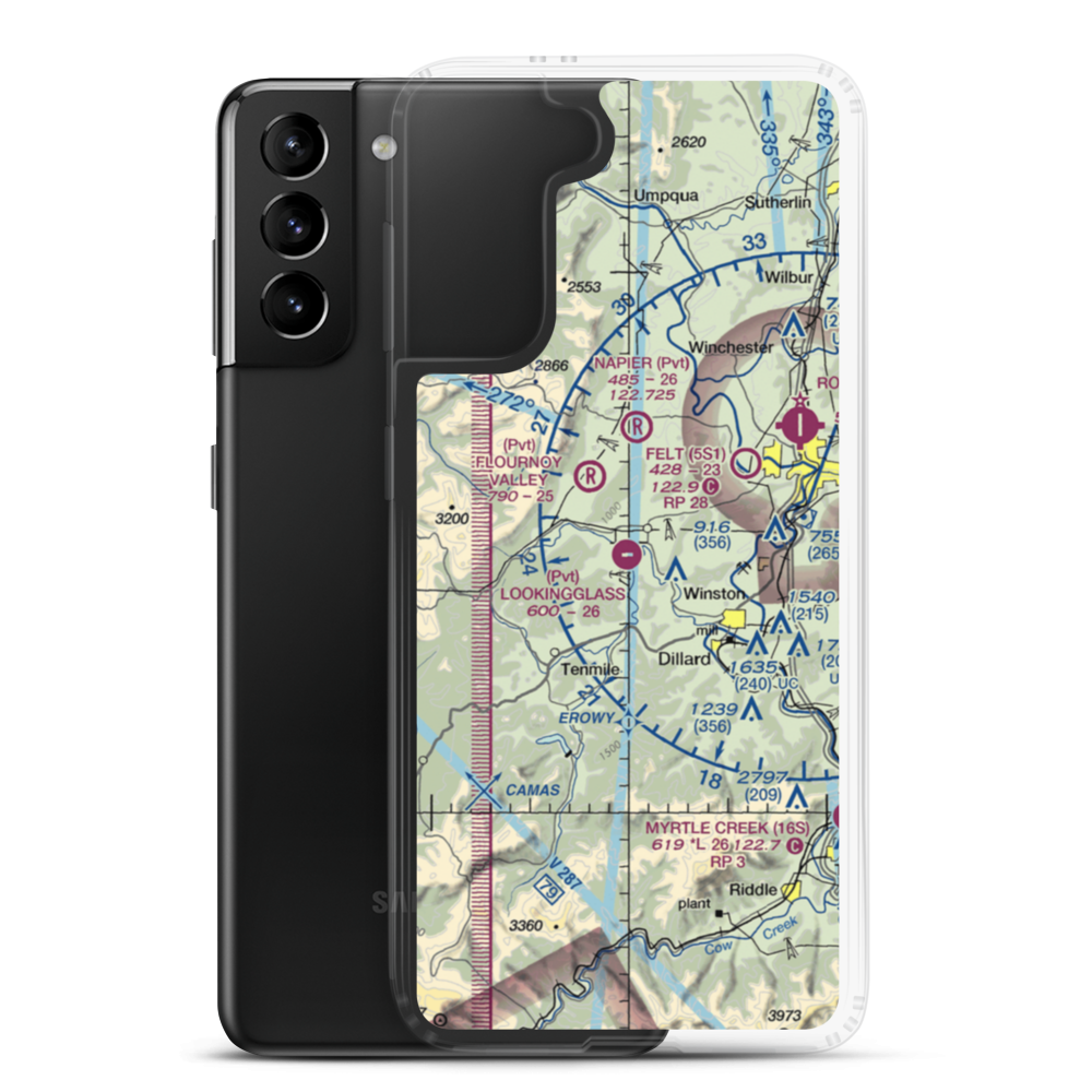 Lookingglass Airport (48OR) VFR Sectional Samsung Case Samsung Galaxy S21 Plus model shown