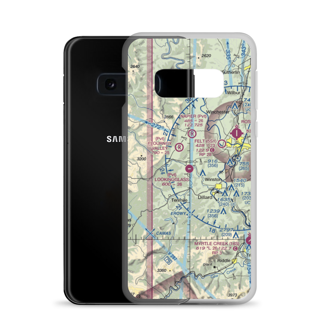 Lookingglass Airport (48OR) VFR Sectional Samsung Case Samsung Galaxy S10e model shown