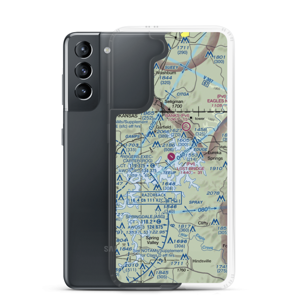 Lost Bridge Village Airport (40AR) VFR Sectional Samsung Case Samsung Galaxy S21 model shown