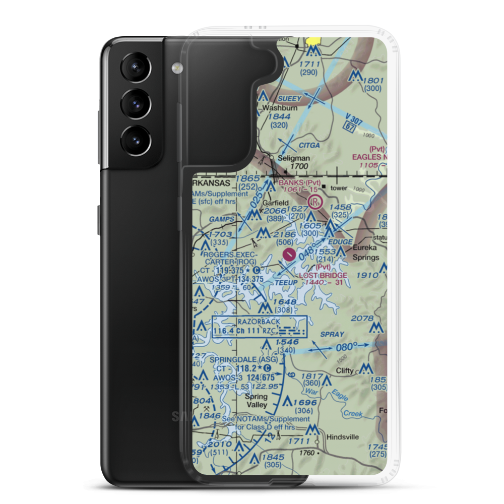 Lost Bridge Village Airport (40AR) VFR Sectional Samsung Case Samsung Galaxy S21 Plus model shown