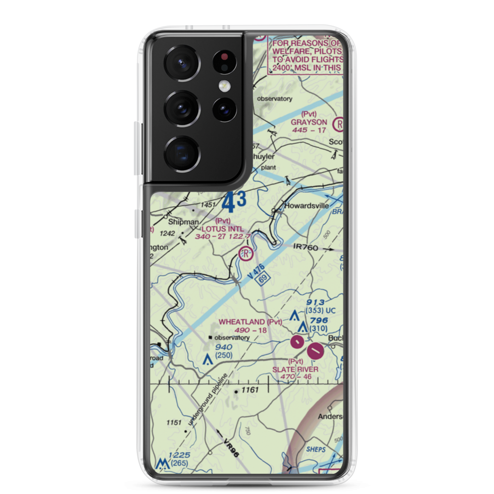 Lotus International Airport (8VA4) VFR Sectional Samsung Case Samsung Galaxy S21 Ultra model shown