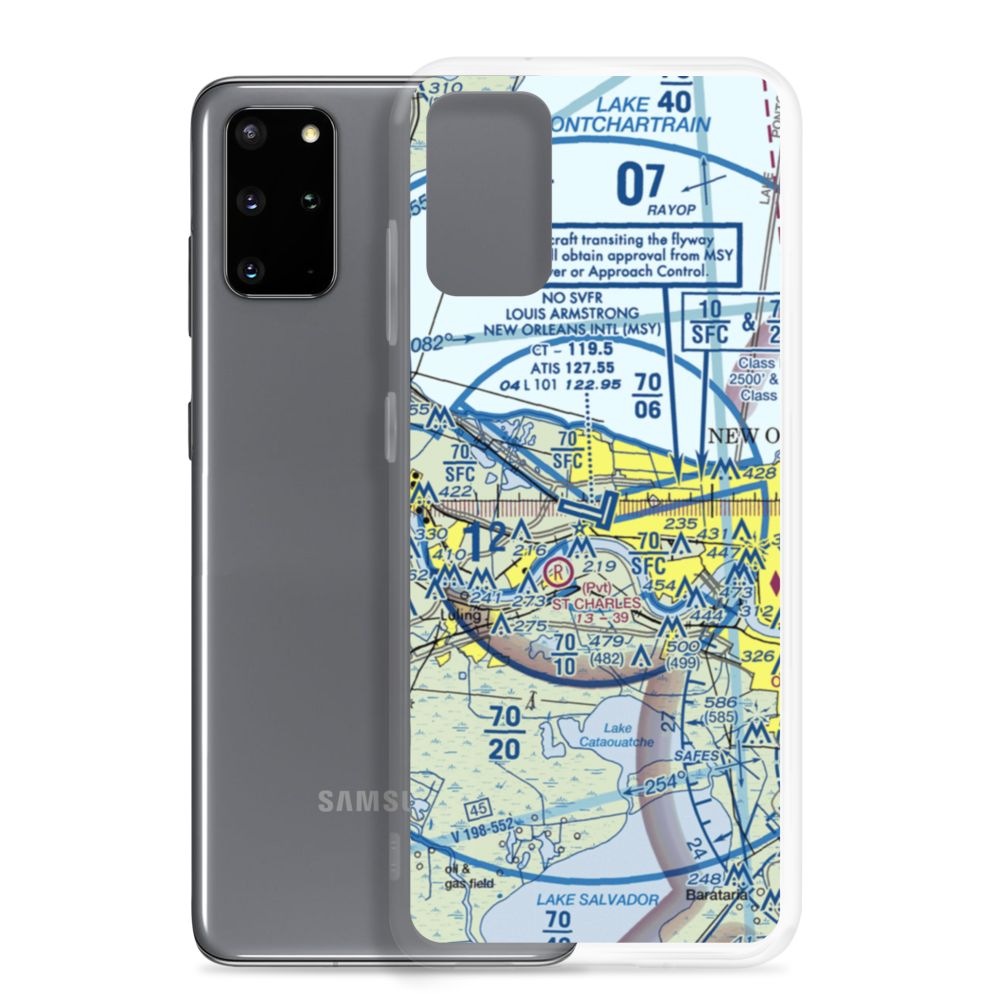 Louis Armstrong New Orleans International Airport (MSY) VFR Sectional Samsung Case Samsung Galaxy S20 Plus model shown