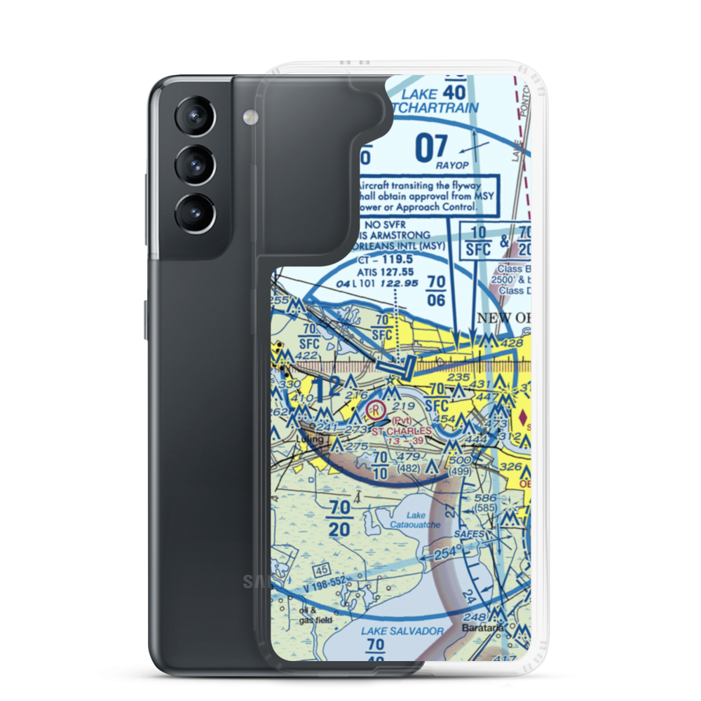Louis Armstrong New Orleans International Airport (MSY) VFR Sectional Samsung Case Samsung Galaxy S21 model shown