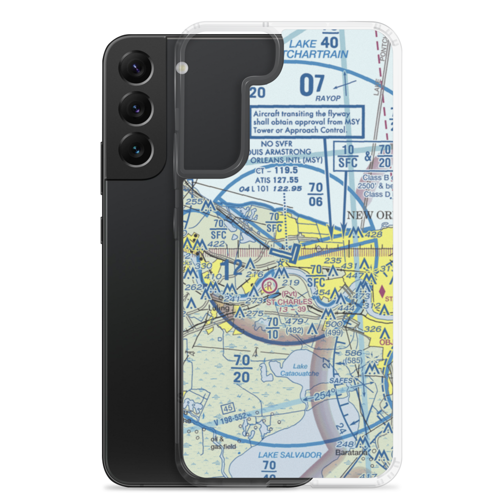 Louis Armstrong New Orleans International Airport (MSY) VFR Sectional Samsung Case Samsung Galaxy S22 Plus model shown