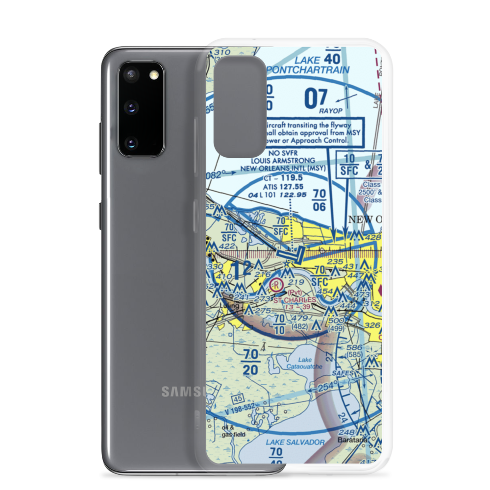 Louis Armstrong New Orleans International Airport (MSY) VFR Sectional Samsung Case Samsung Galaxy S20 model shown