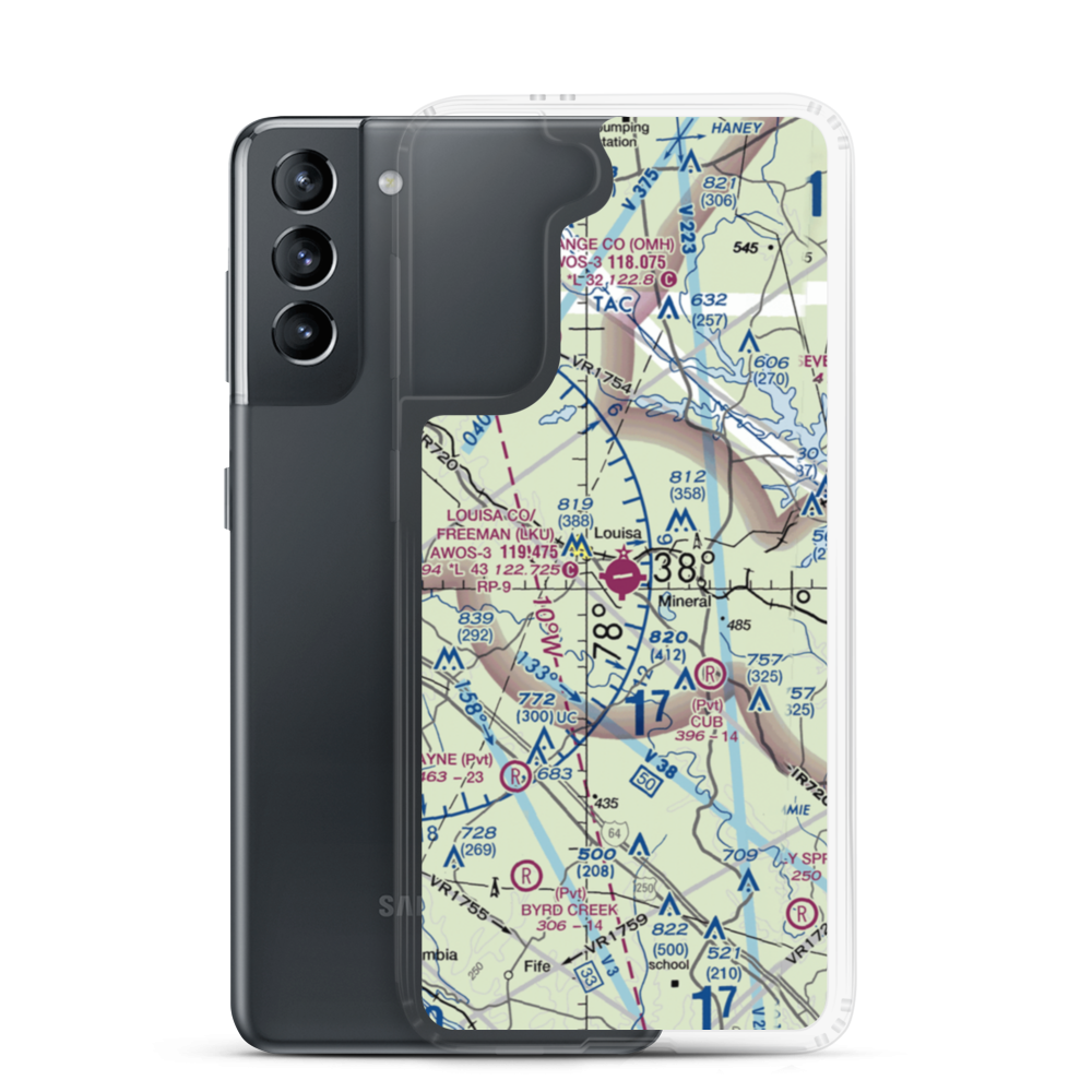 Louisa County Airport/Freeman Field (LKU) VFR Sectional Samsung Case Samsung Galaxy S21 model shown