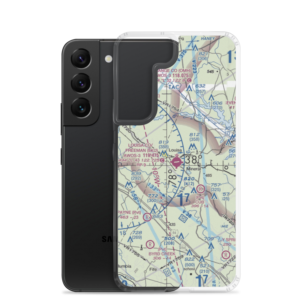 Louisa County Airport/Freeman Field (LKU) VFR Sectional Samsung Case Samsung Galaxy S22 model shown