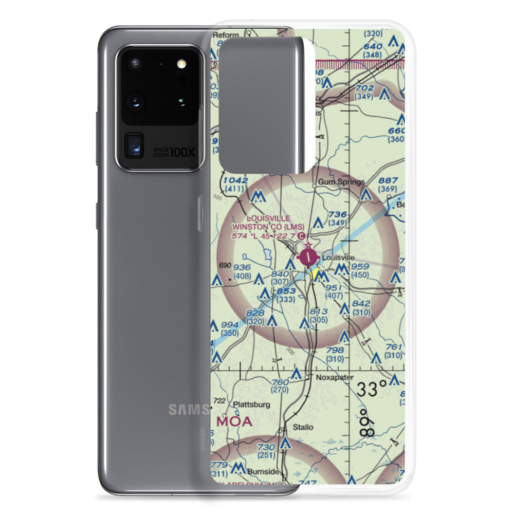 Louisville Winston County Airport (LMS) VFR Sectional Samsung Case Samsung Galaxy S20 Ultra model shown