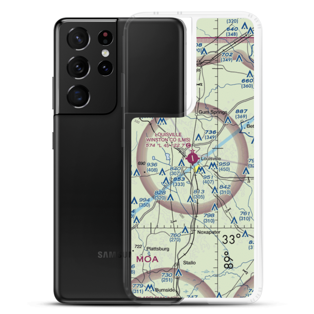 Louisville Winston County Airport (LMS) VFR Sectional Samsung Case Samsung Galaxy S21 Ultra model shown
