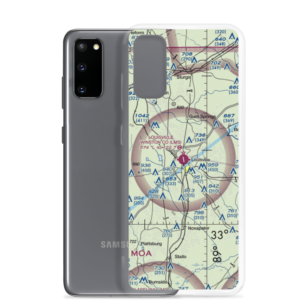 Louisville Winston County Airport (LMS) VFR Sectional Samsung Case Samsung Galaxy S20 model shown