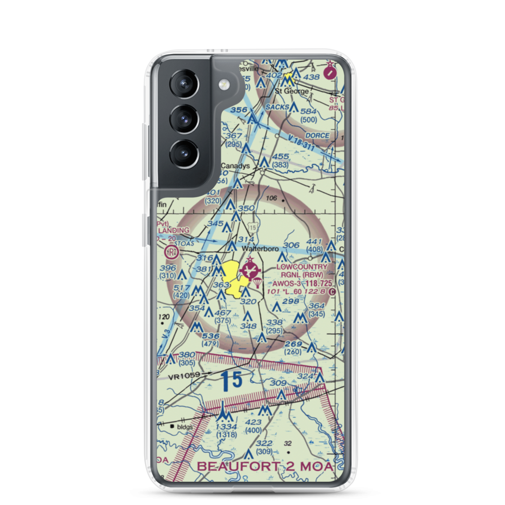 Lowcountry Regional Airport (RBW) VFR Sectional Samsung Case Samsung Galaxy S21 model shown
