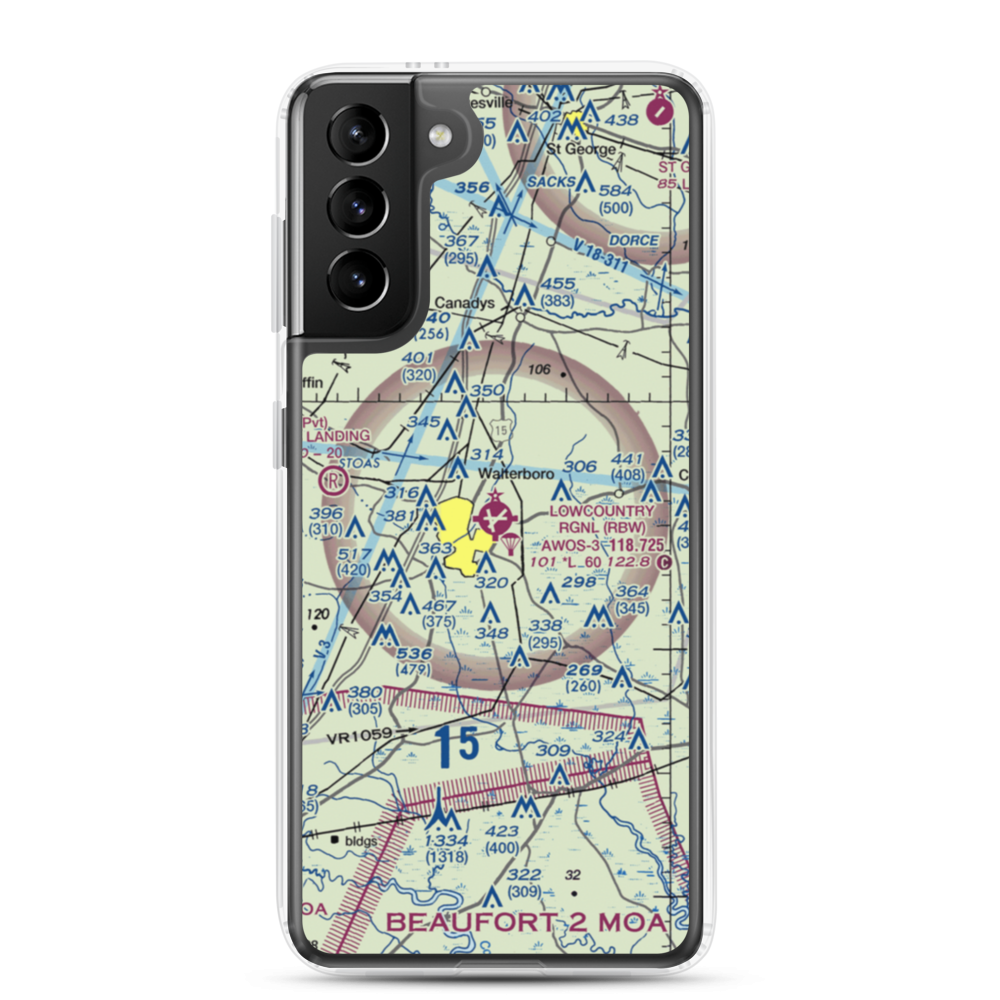 Lowcountry Regional Airport (RBW) VFR Sectional Samsung Case Samsung Galaxy S21 Plus model shown