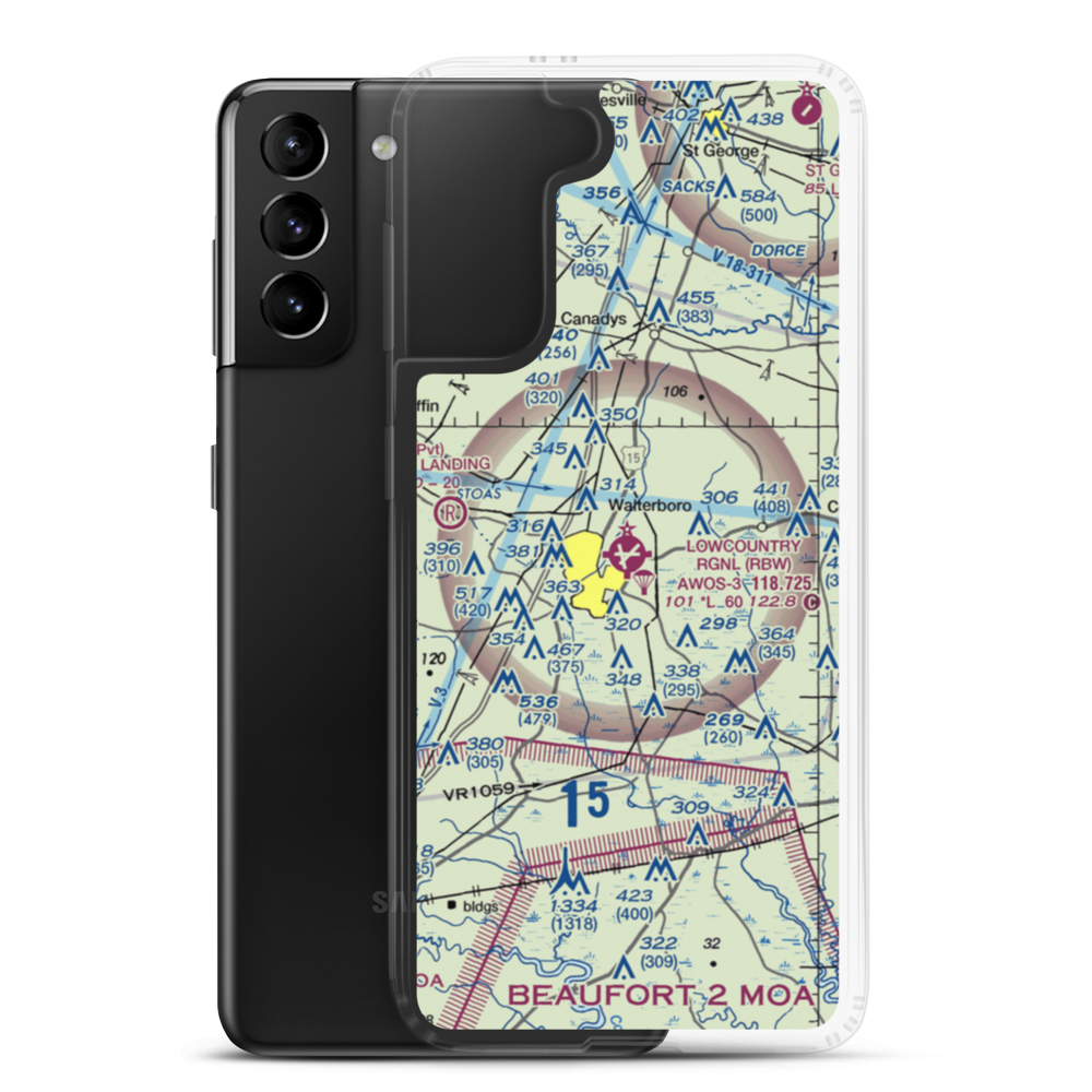 Lowcountry Regional Airport (RBW) VFR Sectional Samsung Case Samsung Galaxy S21 Plus model shown