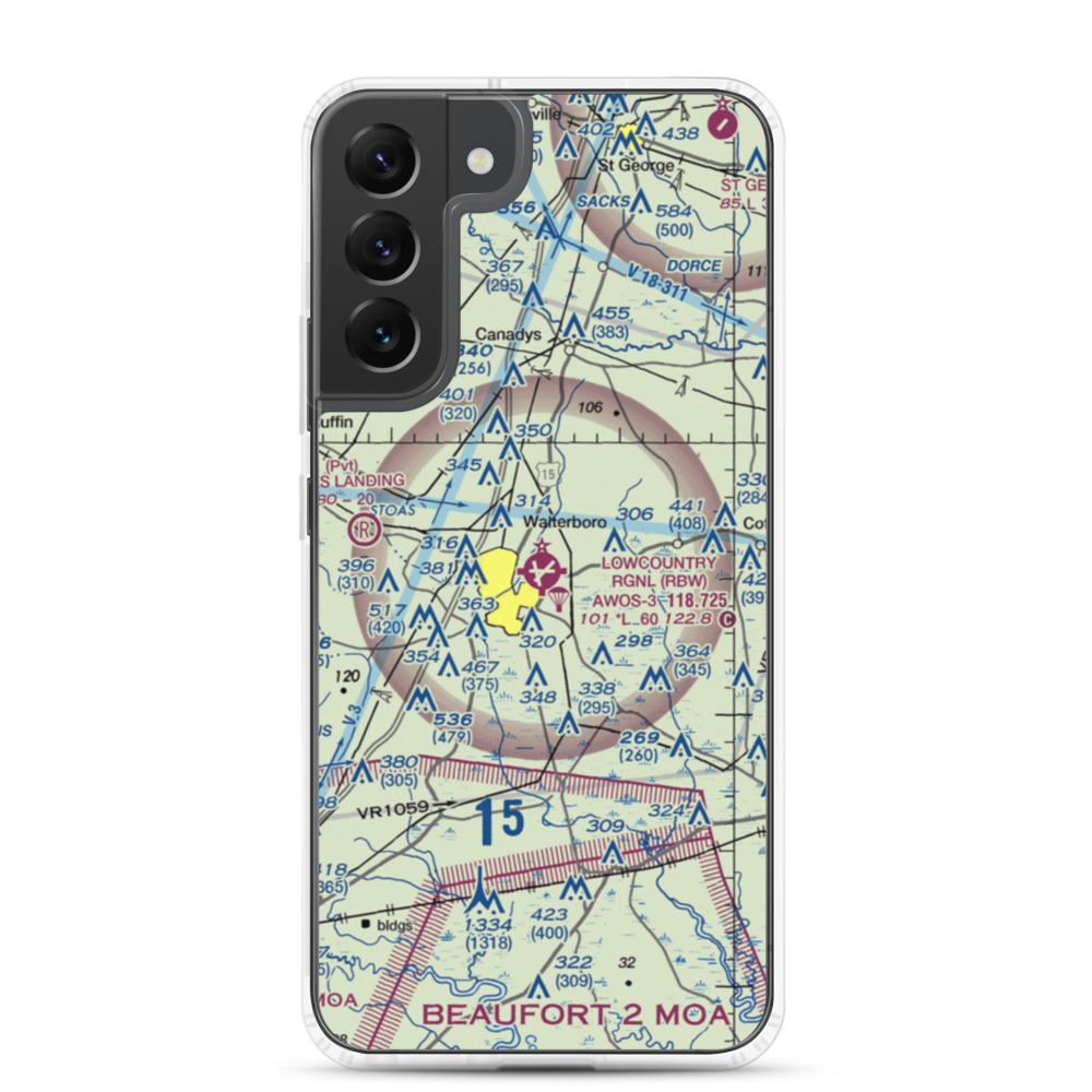 Lowcountry Regional Airport (RBW) VFR Sectional Samsung Case Samsung Galaxy S22 Plus model shown