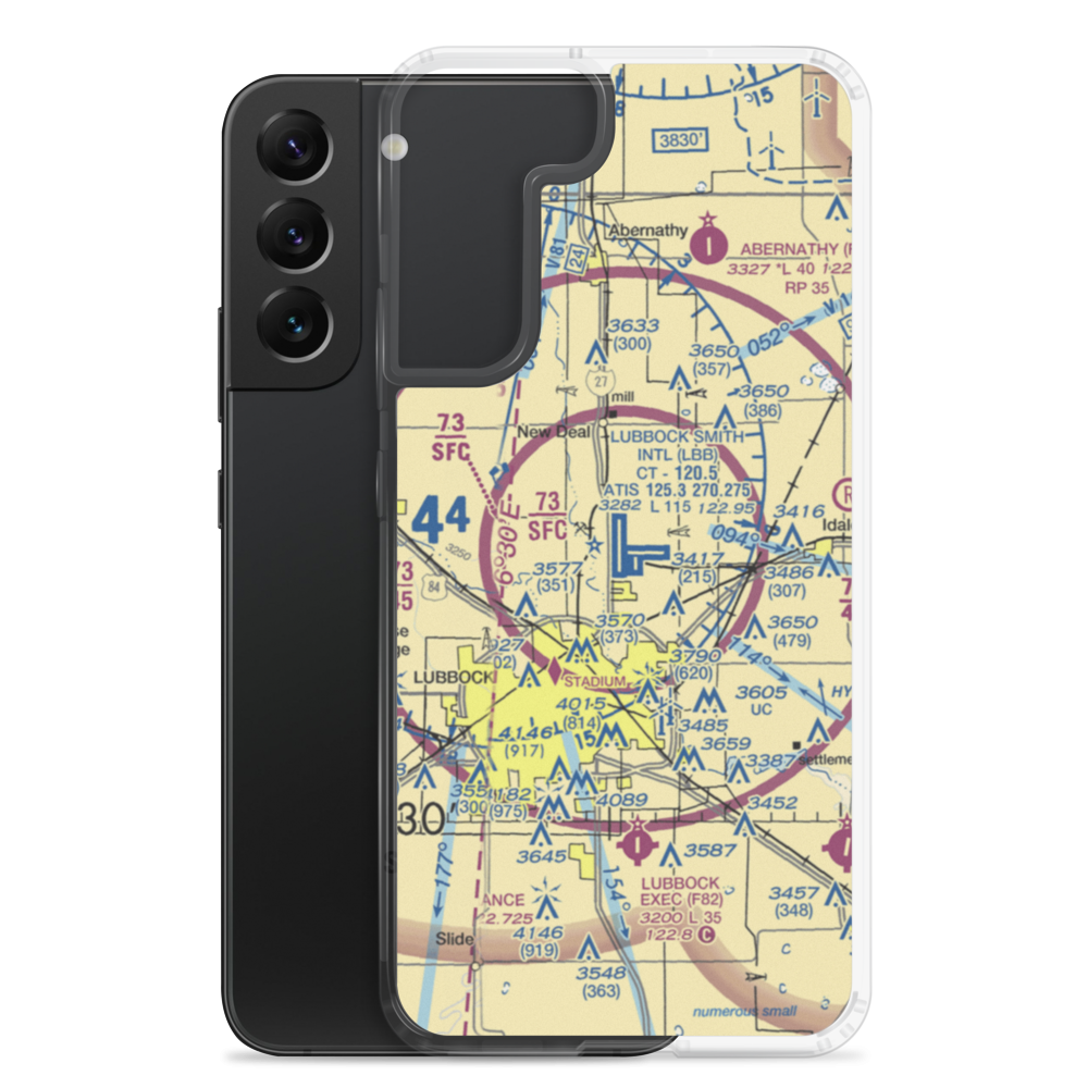 Lubbock Preston Smith International Airport (LBB) VFR Sectional Samsung Case Samsung Galaxy S22 Plus model shown