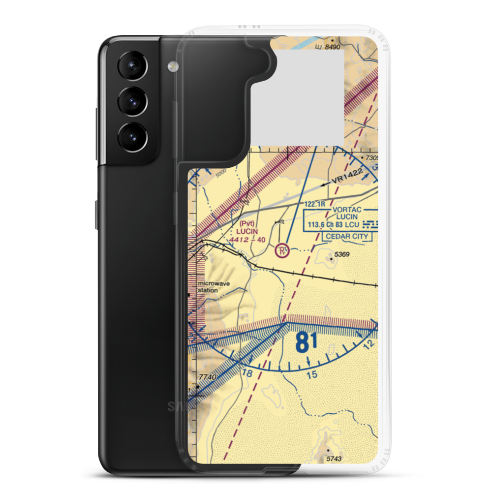Lucin Airport (02UT) VFR Sectional Samsung Case Samsung Galaxy S21 Plus model shown