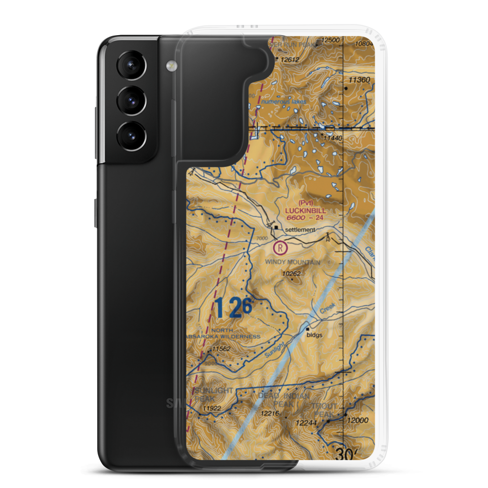 Luckinbill Airstrip (WY06) VFR Sectional Samsung Case Samsung Galaxy S21 Plus model shown