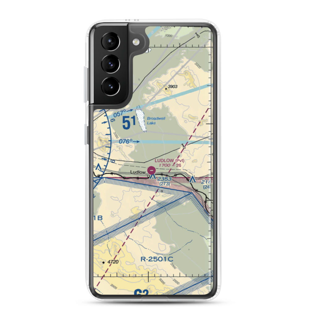Ludlow Airport (5CA4) VFR Sectional Samsung Case Samsung Galaxy S21 Plus model shown