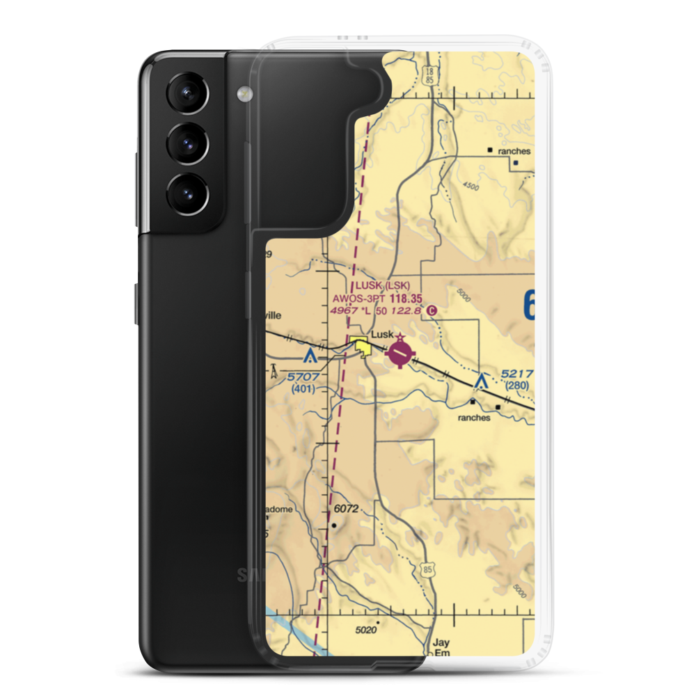 Lusk Municipal Airport (LSK) VFR Sectional Samsung Case Samsung Galaxy S21 Plus model shown