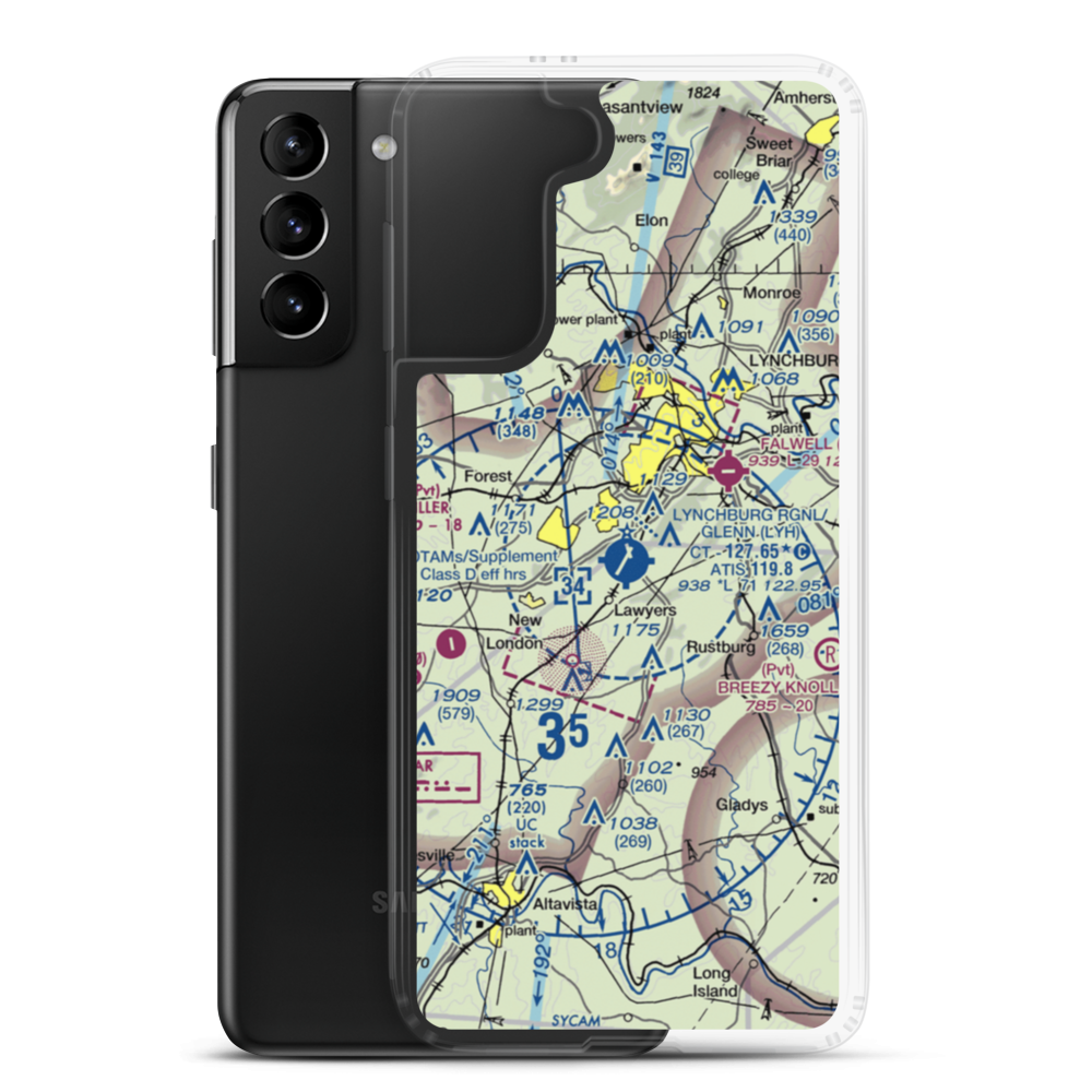 Lynchburg Regional Preston Glenn Field (LYH) VFR Sectional Samsung Case Samsung Galaxy S21 Plus model shown