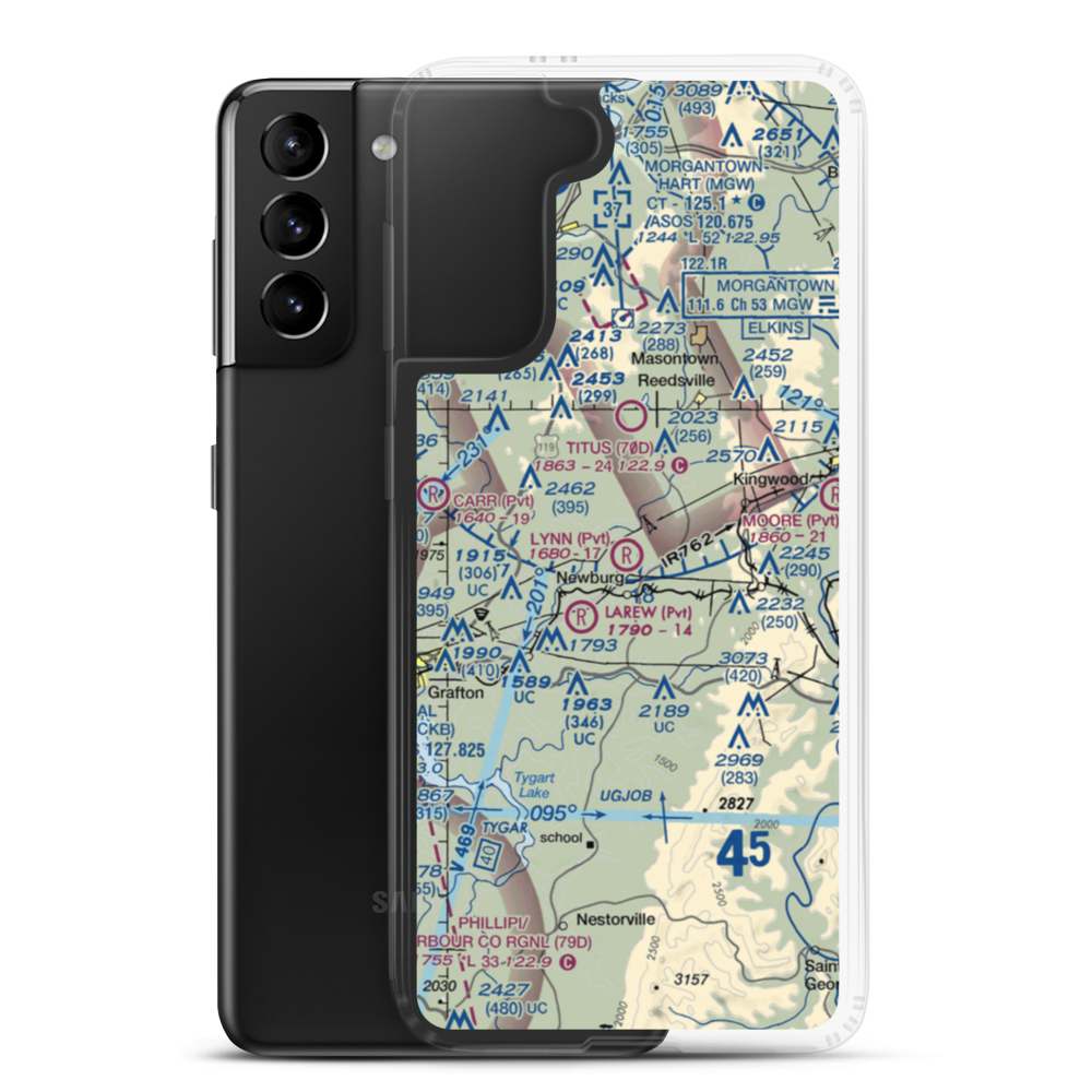 Lynn Airport (18WV) VFR Sectional Samsung Case Samsung Galaxy S21 Plus model shown