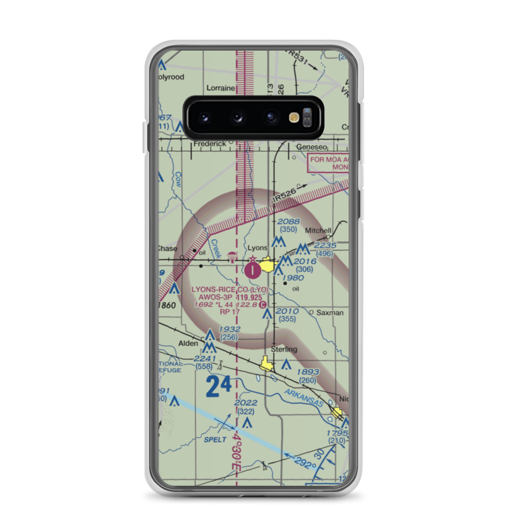 Lyons-Rice County Municipal Airport (LYO) VFR Sectional Samsung Case Samsung Galaxy S10 model shown