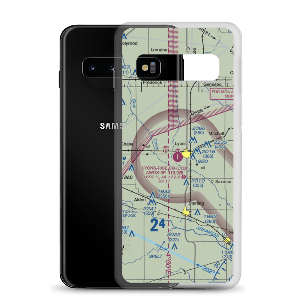 Lyons-Rice County Municipal Airport (LYO) VFR Sectional Samsung Case Samsung Galaxy S10 model shown