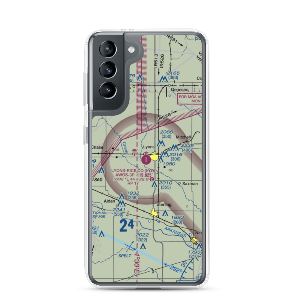 Lyons-Rice County Municipal Airport (LYO) VFR Sectional Samsung Case Samsung Galaxy S21 model shown