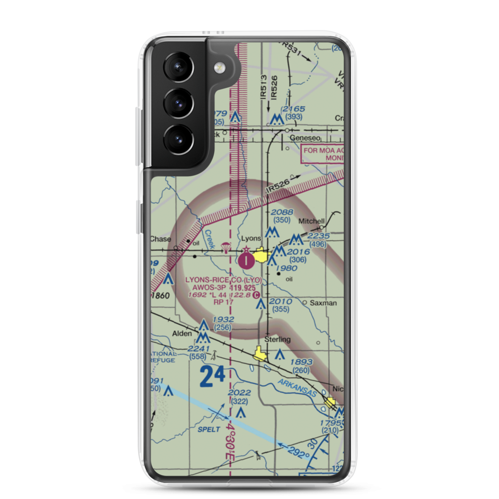 Lyons-Rice County Municipal Airport (LYO) VFR Sectional Samsung Case Samsung Galaxy S21 Plus model shown