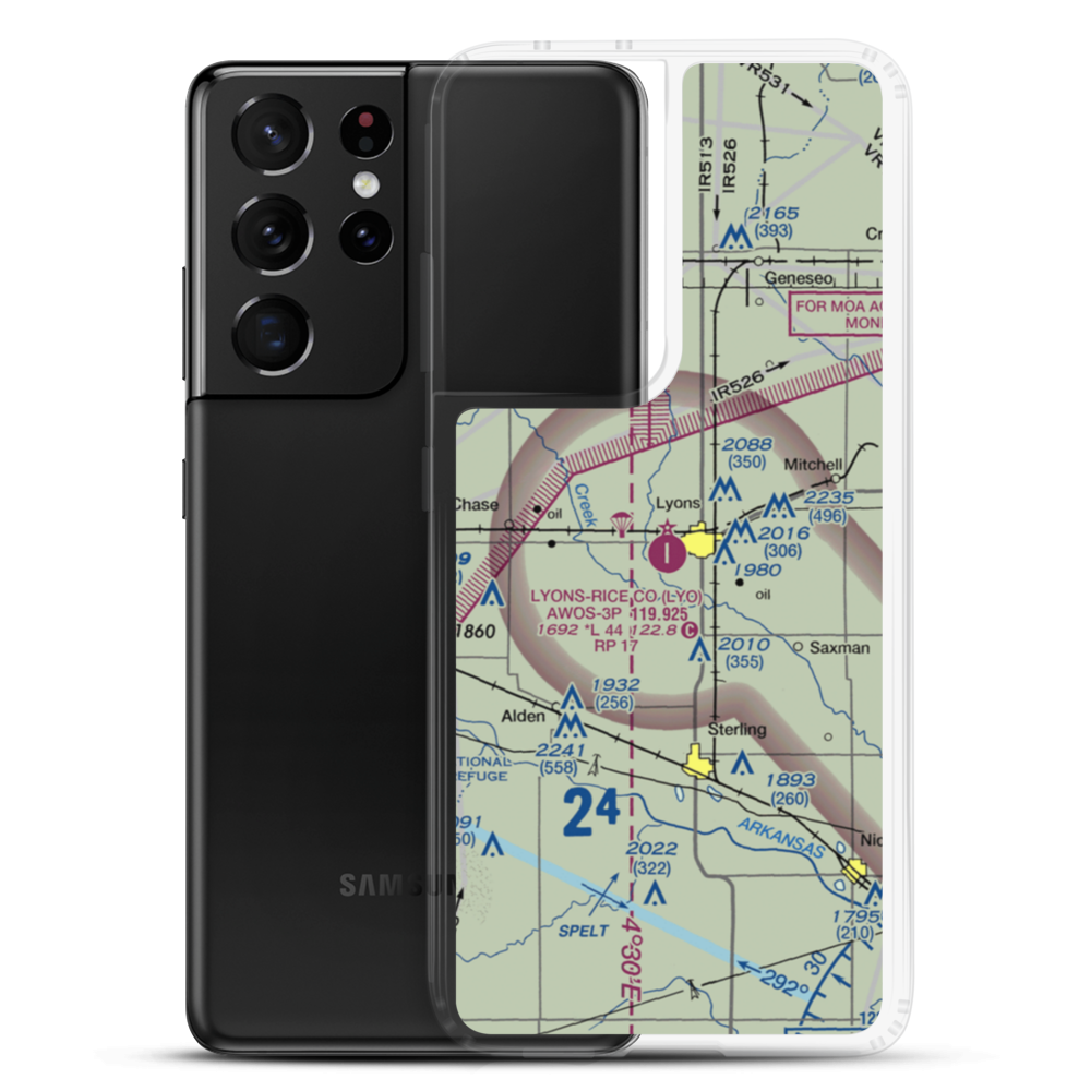 Lyons-Rice County Municipal Airport (LYO) VFR Sectional Samsung Case Samsung Galaxy S21 Ultra model shown