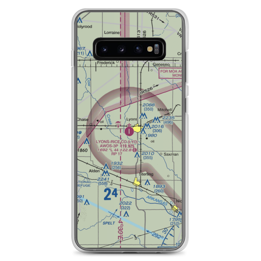 Lyons-Rice County Municipal Airport (LYO) VFR Sectional Samsung Case Samsung Galaxy S10+ model shown