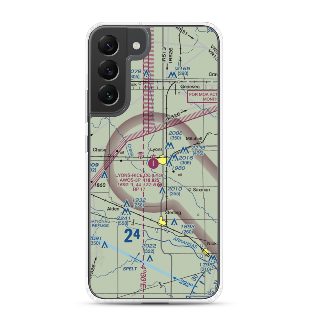 Lyons-Rice County Municipal Airport (LYO) VFR Sectional Samsung Case Samsung Galaxy S22 Plus model shown
