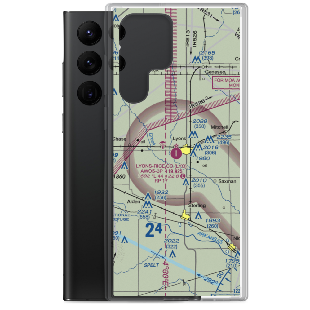 Lyons-Rice County Municipal Airport (LYO) VFR Sectional Samsung Case Samsung Galaxy S22 Ultra model shown
