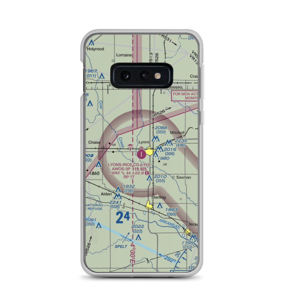 Lyons-Rice County Municipal Airport (LYO) VFR Sectional Samsung Case Samsung Galaxy S10e model shown