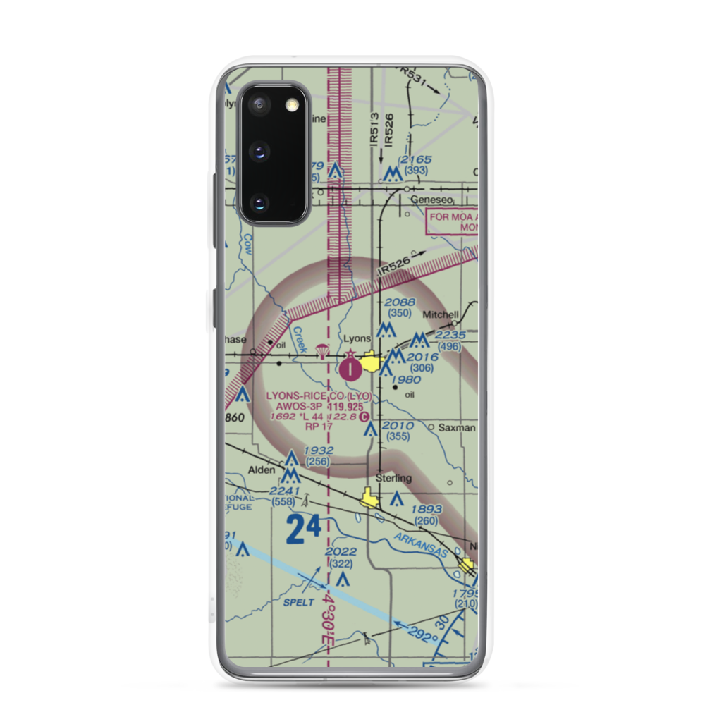 Lyons-Rice County Municipal Airport (LYO) VFR Sectional Samsung Case Samsung Galaxy S20 model shown
