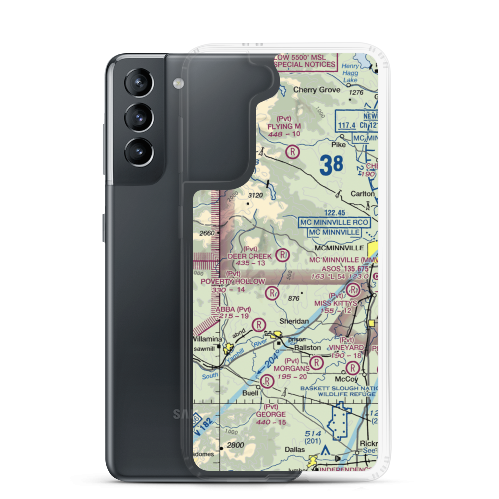 Mach-O Acres Airport (98OR) VFR Sectional Samsung Case Samsung Galaxy S21 model shown