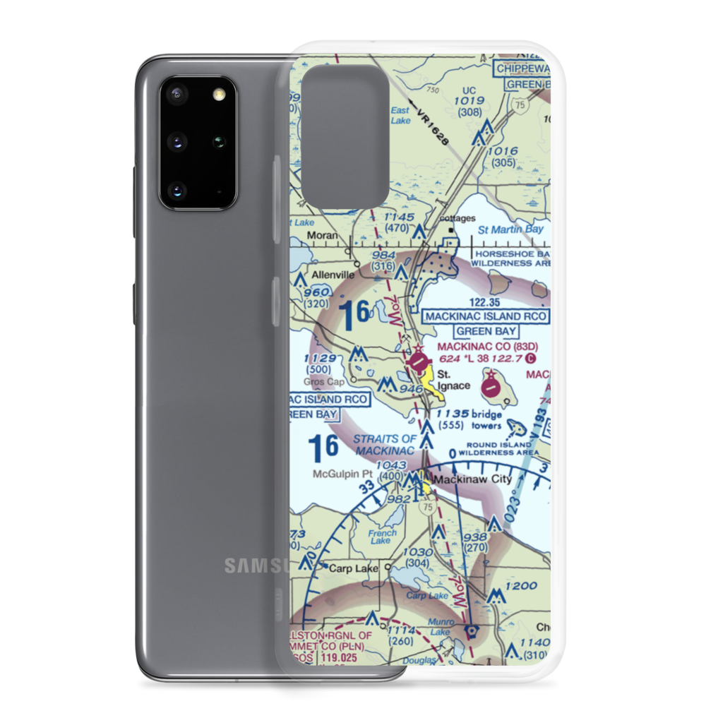 Mackinac County Airport (83D) VFR Sectional Samsung Case Samsung Galaxy S20 Plus model shown