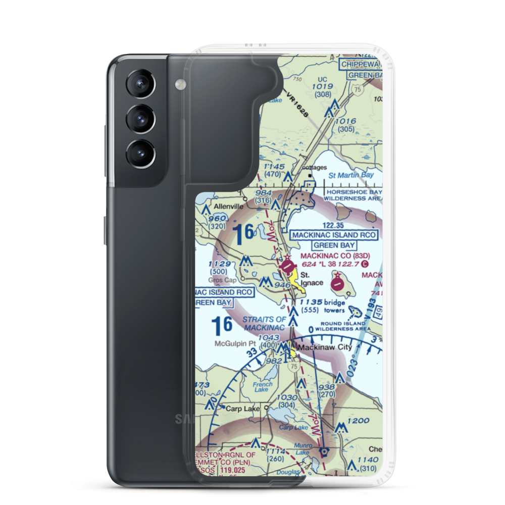Mackinac County Airport (83D) VFR Sectional Samsung Case Samsung Galaxy S21 model shown