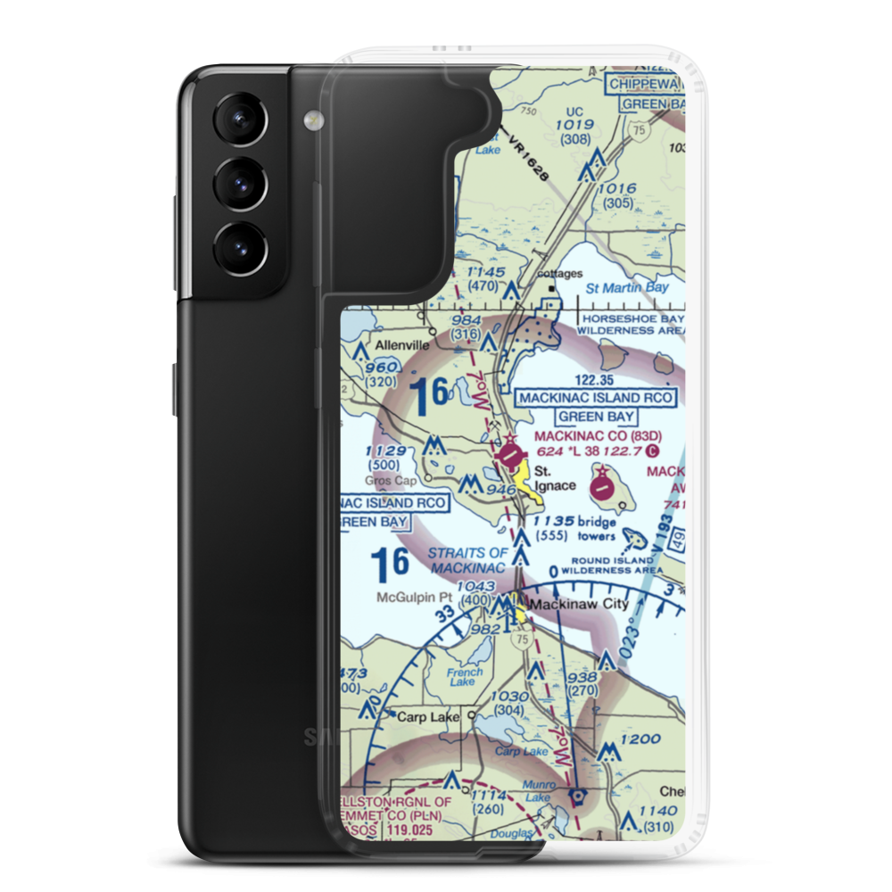 Mackinac County Airport (83D) VFR Sectional Samsung Case Samsung Galaxy S21 Plus model shown