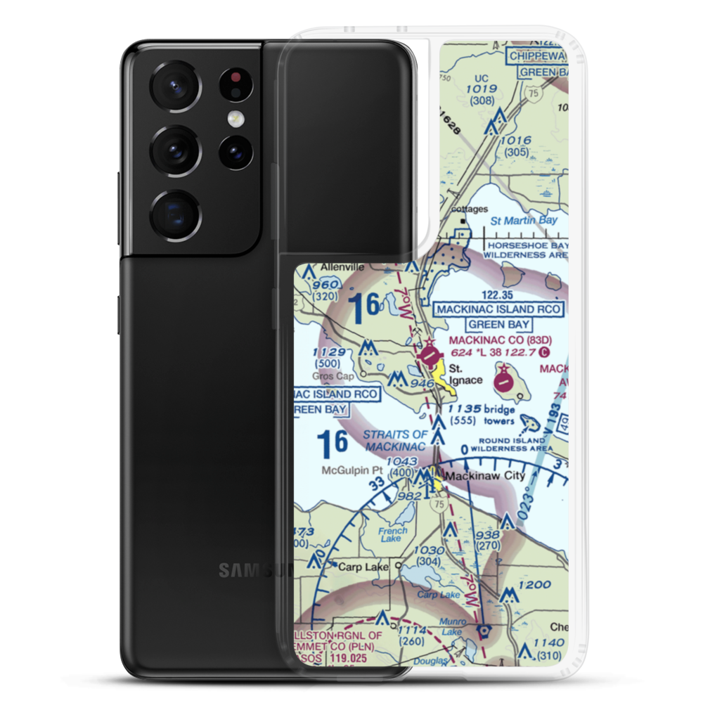 Mackinac County Airport (83D) VFR Sectional Samsung Case Samsung Galaxy S21 Ultra model shown