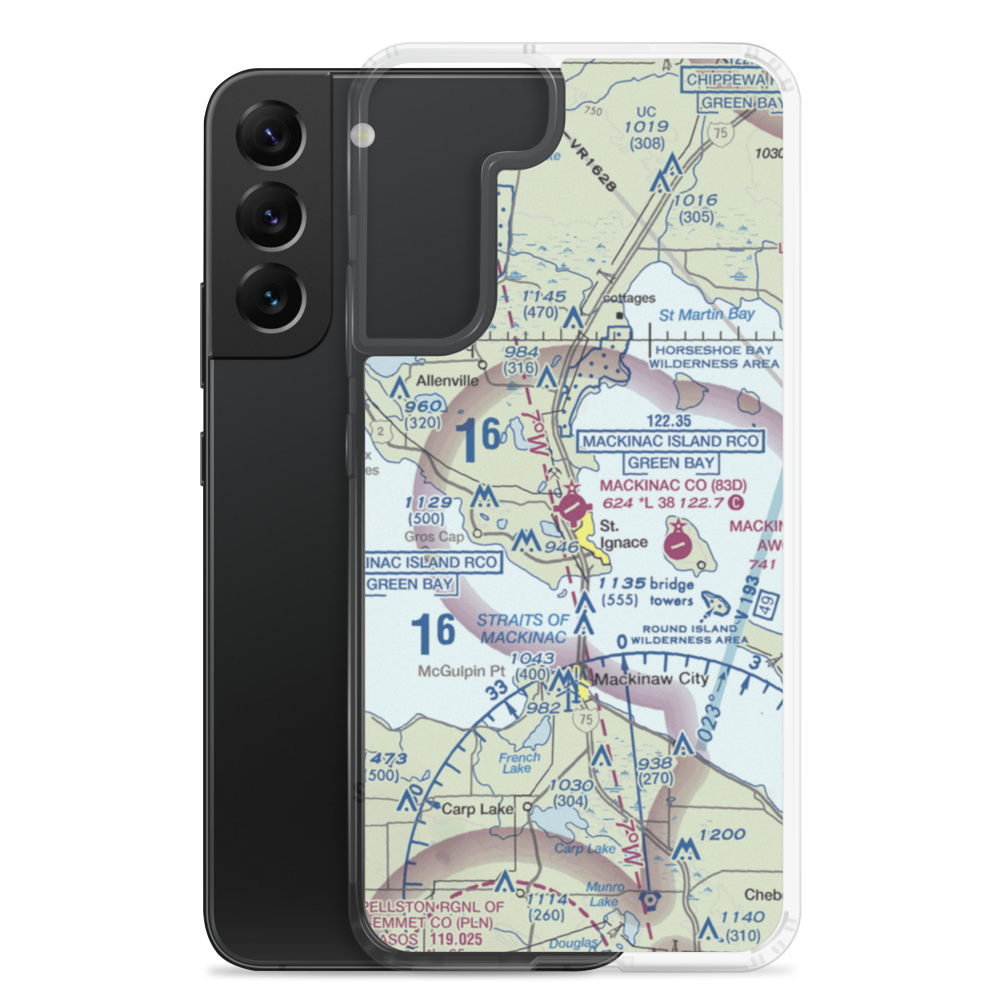 Mackinac County Airport (83D) VFR Sectional Samsung Case Samsung Galaxy S22 Plus model shown